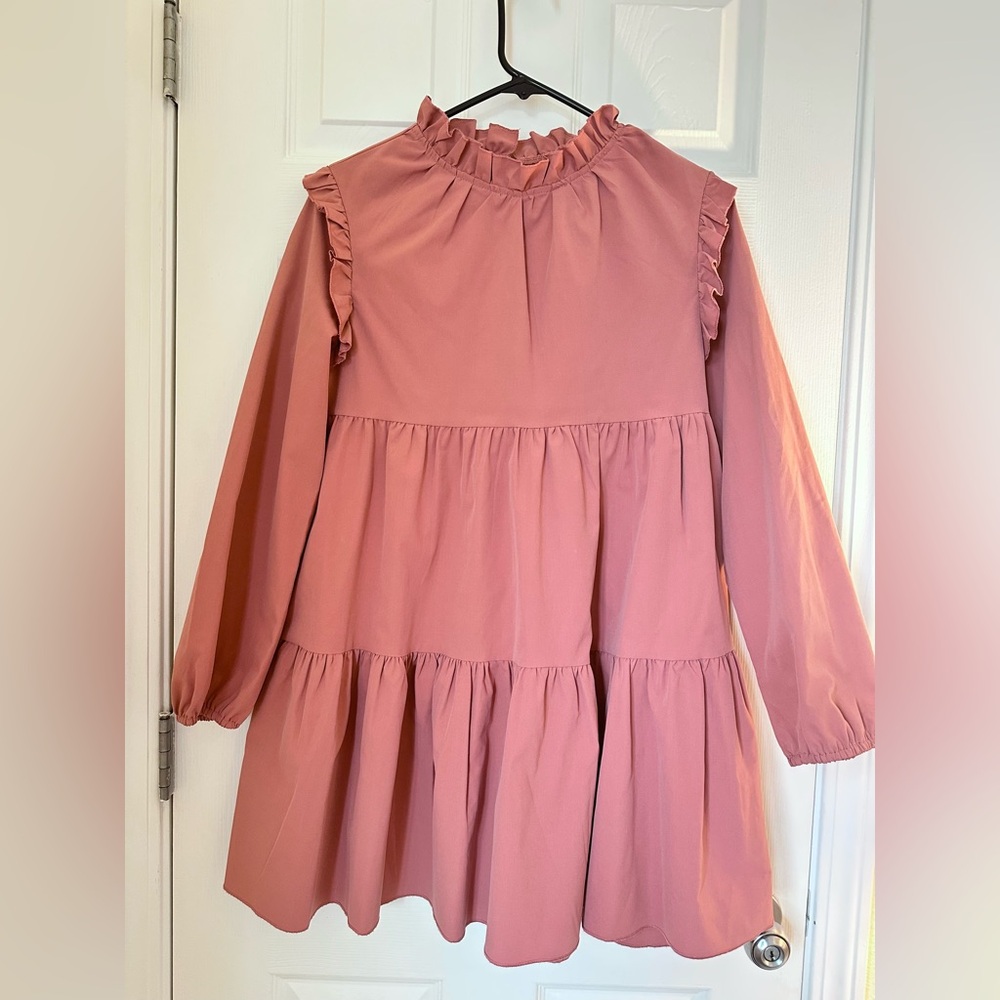 Pink Ruffle Sleeve Mini Dress